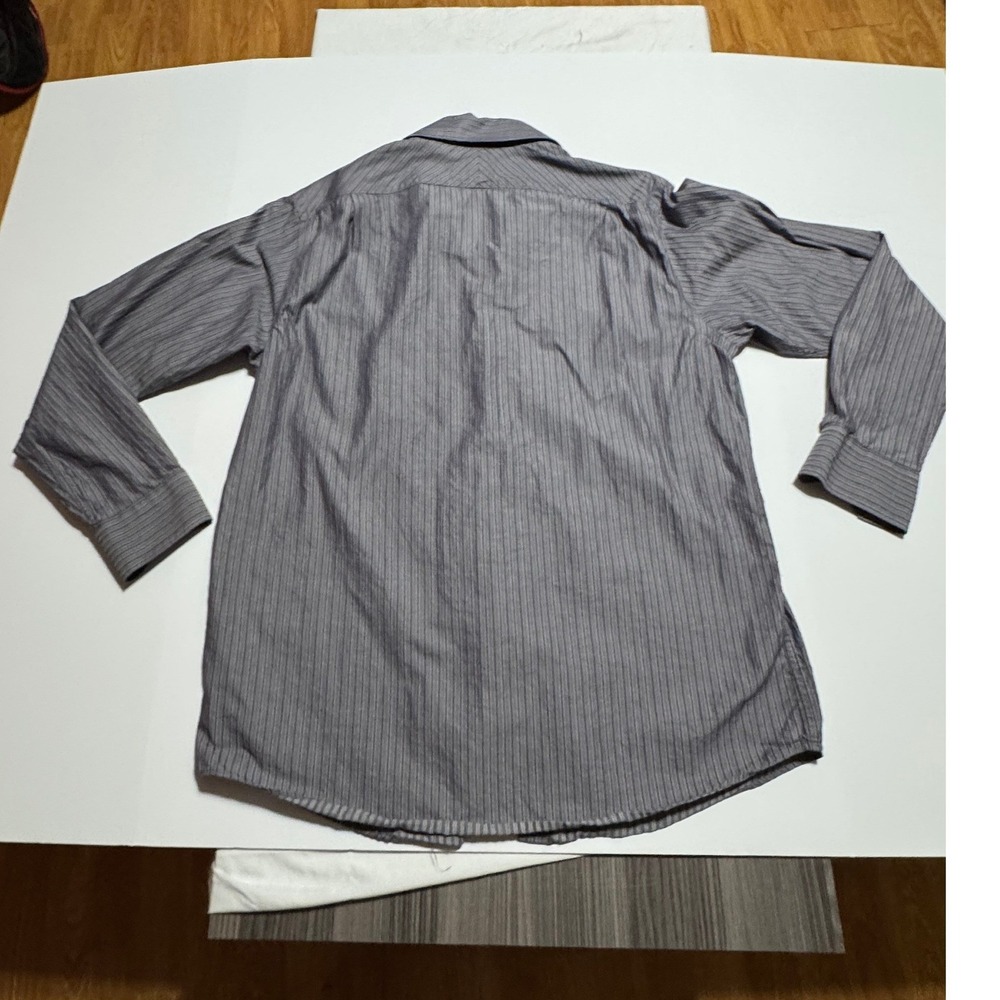 Hart Schaffner Marx Mens Medium Grey Brown Striped Cotton Button Down Shirt